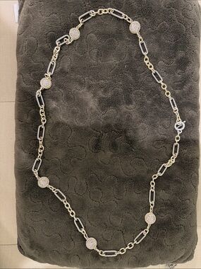 Two-Tone Crystal Station Long Necklace — Gold & Silver